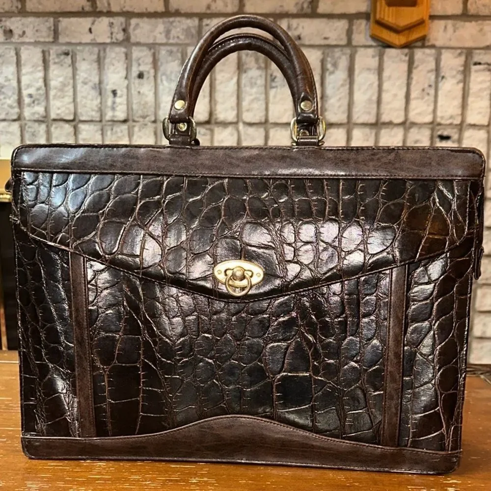 Jackson Brown Faux Pebbled Leather Laptop Document Accordion Briefcase Bag